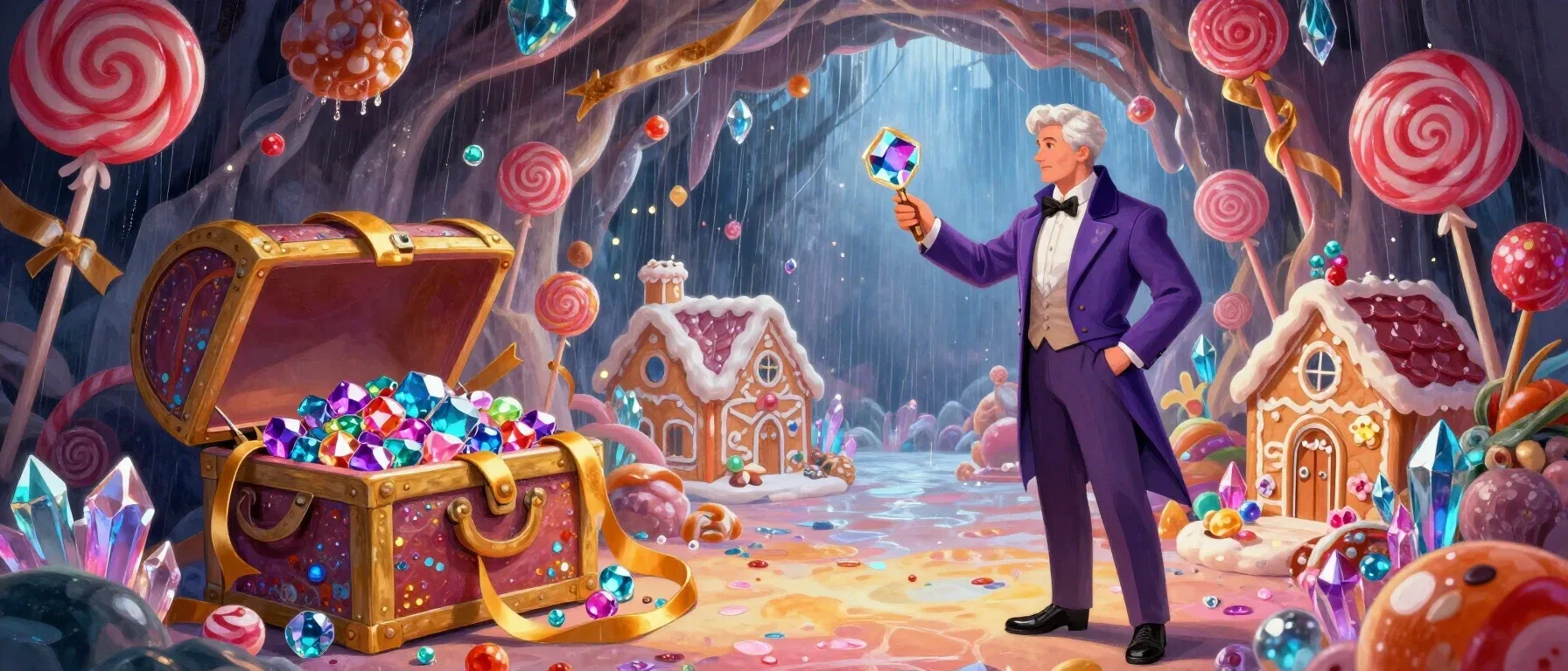 Yummy Wins Casino bonus chest with coins and free-spin tokens